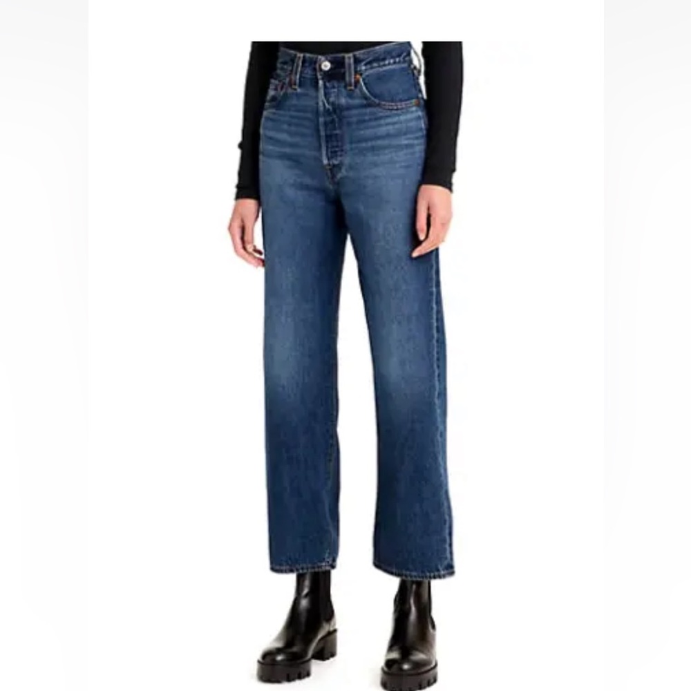 Levi's Womens Stone High Rise Ribcage Straight Leg Denim Jeans 2 Short / 26 x 27